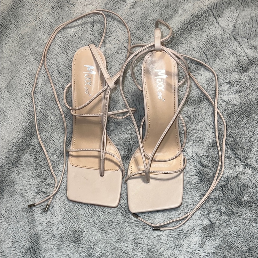 Beige Strappy Women's Heels
